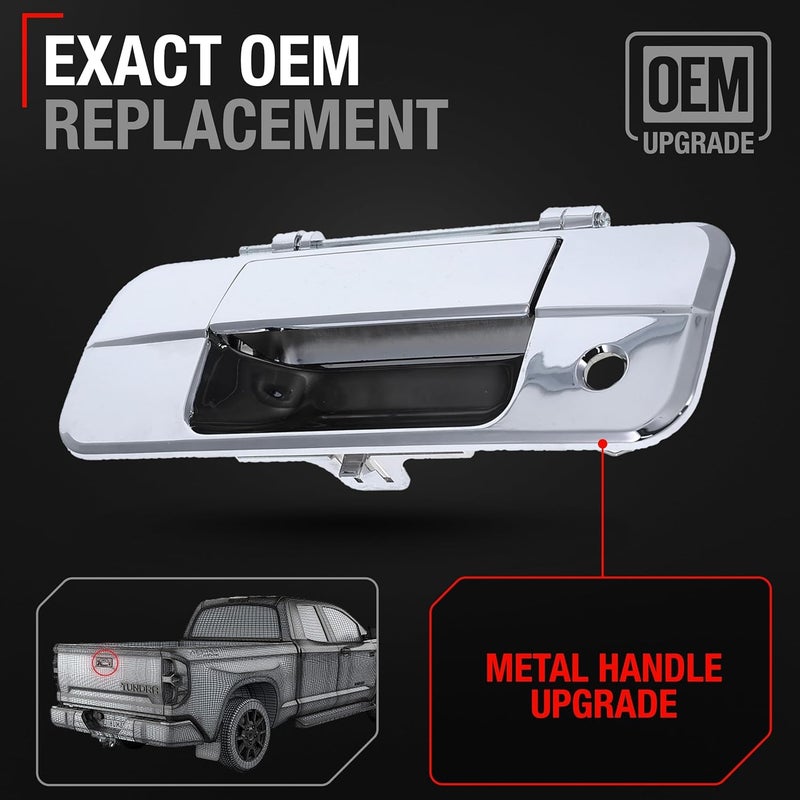 T1A Tailgate Handle Assembly, Upgraded Metal - Compatible with 2007-2013 Toyota Tundra - Liftgate Latch Rear Handle Replacement, No Rear Camera Hole - All Chrome - OEM 69090-0C040, 81213, TO1915113 - Image 2